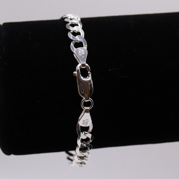 925 Sterling Silver Genuine Solid Curb Cuban Link Chain Italian Bracelet 6mm 7in - Picture 4 of 6